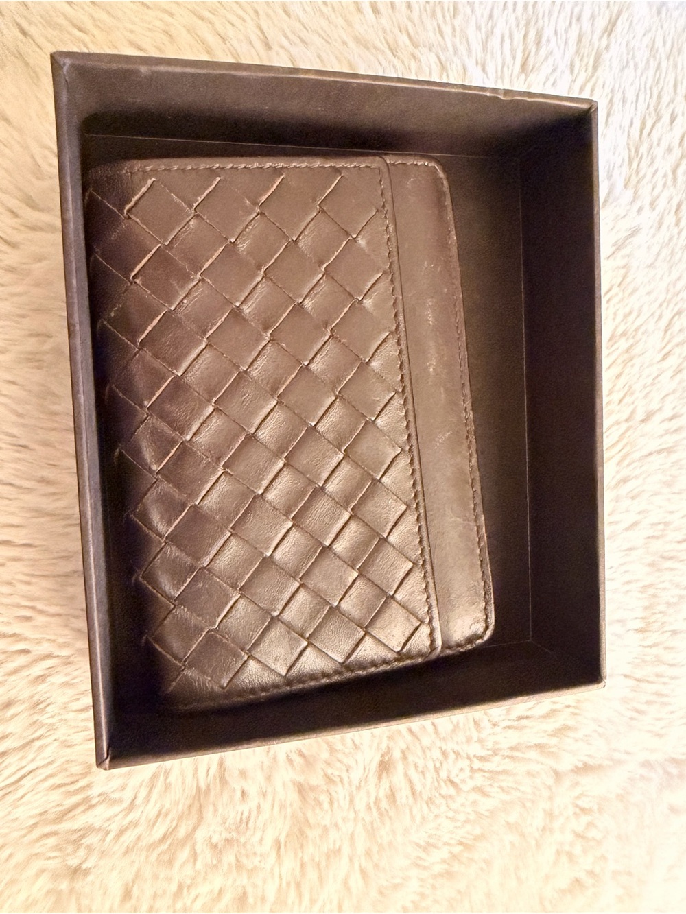 Authentic Bottega Veneta Dark Brown Intrecciato Card Holder